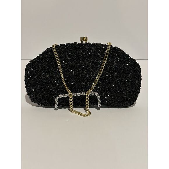 Vintage Shaggee of California Black Beaded Chain Evening Clutch Cocktail Formal - Picture 1 of 9